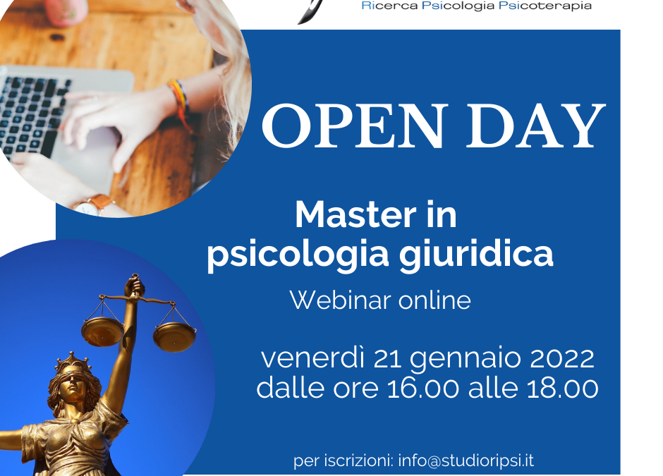 OPEN DAY ONLINE del webinar in diretta: Master in PSICOLOGIA GIURIDICA.