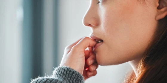 Mental,Health,,Woman,And,Nervous,Of,Thinking,In,Home,With