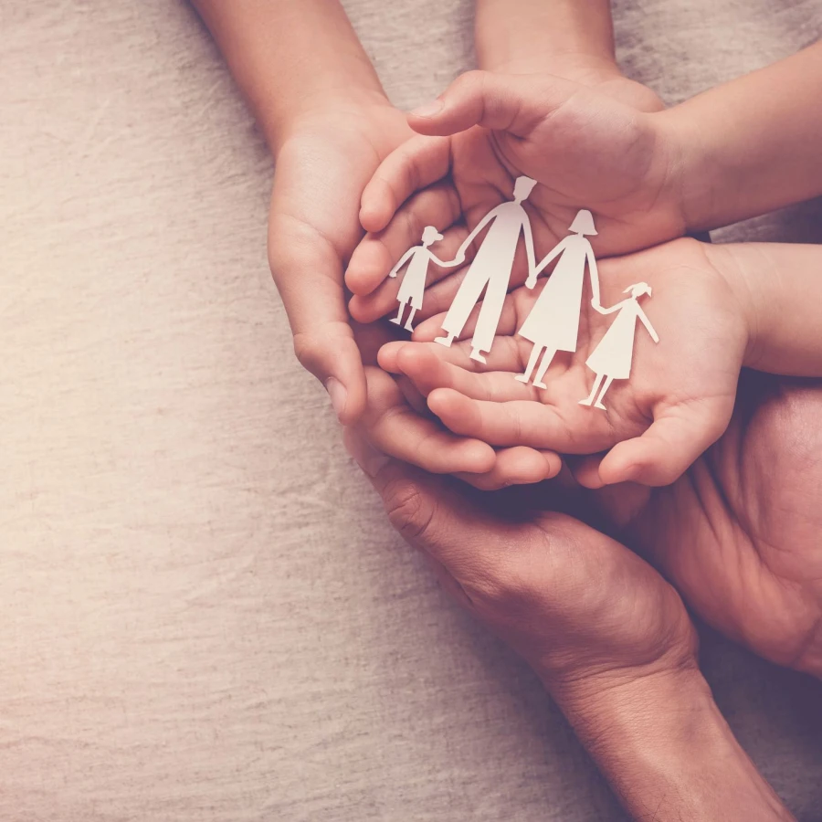 Hands,Holding,Paper,Family,Cutout,,Family,Home,,Foster,Care,,World