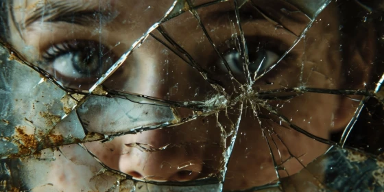 A fractured mirror reflecting distorted images, capturing the warped perceptions that arise from a history of injustice and prejudice.